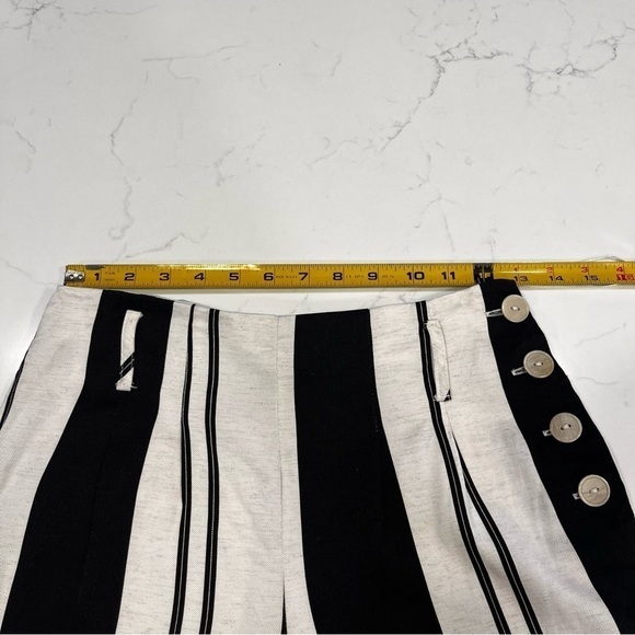 Women’s Topshop Linen Black & Cream Striped Side Button Trousers Sz 2 - Picture 7 of 8